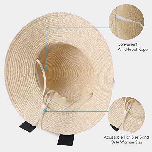 Zsedrut Women,Little Girls Straw Sun Hat Summer Beach Cap Foldable Visor Floppy Hats Wide Brim with Bowknot - color: Beige2, size: One Size