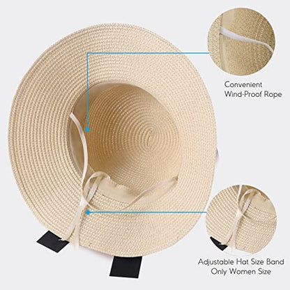 Zsedrut Women,Little Girls Straw Sun Hat Summer Beach Cap Foldable Visor Floppy Hats Wide Brim with Bowknot - color: Beige2, size: One Size