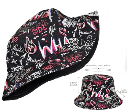 Shark Pattern Bucket Hat for Men Women, Reversible Double-Side-Wear Sun Hat, Packable Beach Fisherman Cap - color: Letter Graffiti