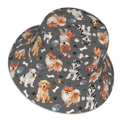Bucket Hat for Men Women Packable Reversible Printed Summer Hats - color: Cute Puppy Dog