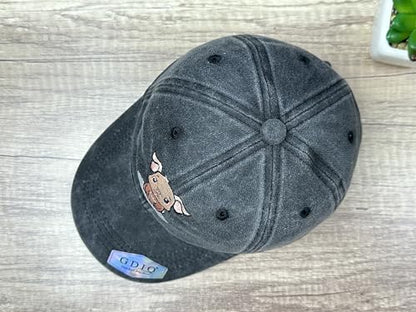 Adjustable Embroidery Animal Baseball Hat for Kid Toddler Child - color: Pig (Washed Black)