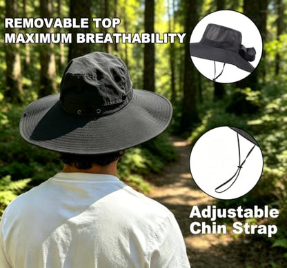 Fishing Sun Hat for Men UPF 50+ Wide Brim Boonie Hats for Summer - color: Black