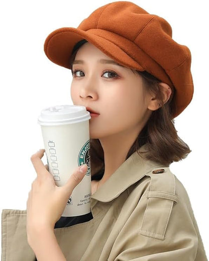 Women Wool-Blend Newsboy-Cap Gatsby Ivy Painter Hat Pageboy Caps - color: Brown