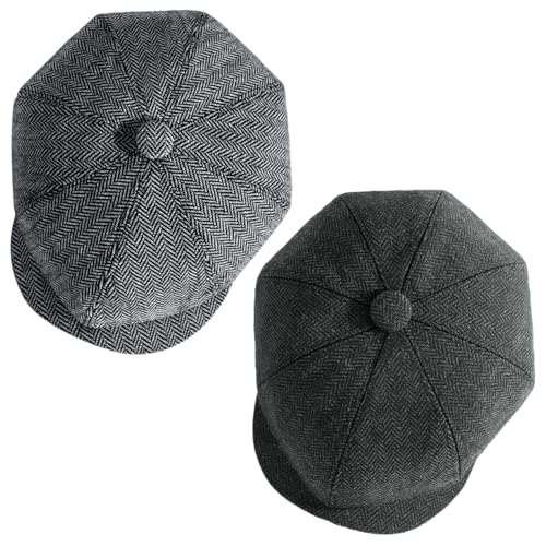 Senker Fashion 2 Pieces Newsboy Cap for Men - color: Light Grey Dark Grey