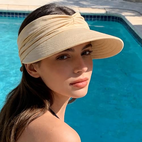 Sun Hat Women Sun Beach Visor Cap UV Protection Summer Wide Brim Hat for Sports Beach Golf Tennis Hiking - color: Beige