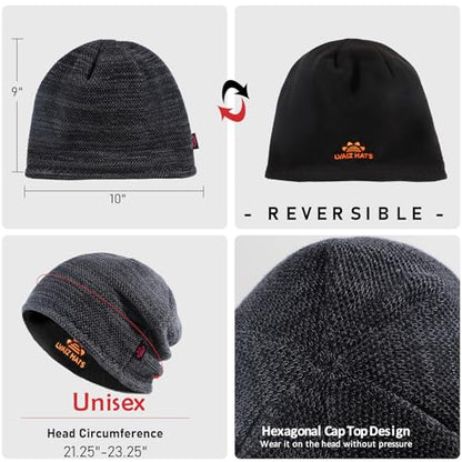 Lvaiz Winter Beanie for Men Women Warm Fleece Lined Reversible Skull Cap - color: Mixed Grey+black