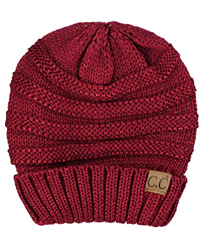 NYFASHION101 Slouch Wrinkled Beanie Cap Slouchy Skull Hat - color: Burgundy Metallic
