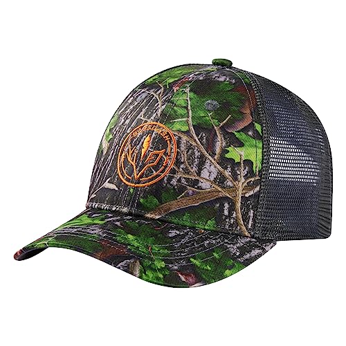 BASSDASH Altimate Fishing Hat Mesh Back for Men Women Adjustable Baseball Trucker Cap - color: Green Leaves