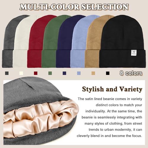 Satin Lined Winter Beanie Hat, Unisex Soft Knit Warm Skull Cap - color: Darkgrey
