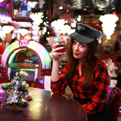 PU Leather Hat Leather Beret Baker Boy Hat Chauffeur Hats for Men and Women Black Beret Hats