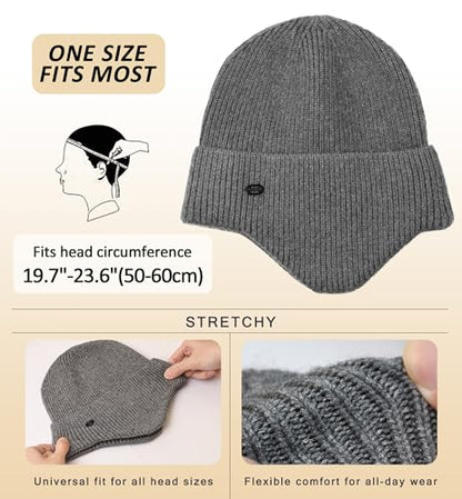 HiRui Knit Beanie Hats Winter Hats Ear Covers for Men Women-Warm Daily Headwear - color: Gray