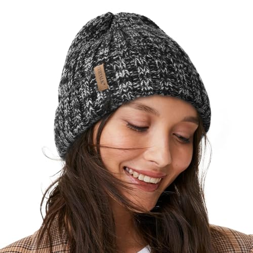 FURTALK Winter Hats for Women Fleece Lined Beanie Knit Chunky Womens Snow Cap - color: Mix Black