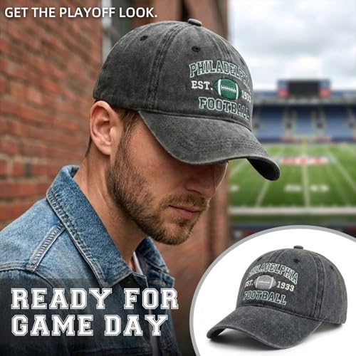 Football Hat for Men Women, Vintage Washed Embroidered City Dad Cap, Adjustable Baseball Cap for Game Day Fans - color: G-philadelphia