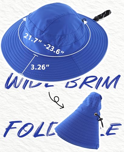 Connectyle UPF 50+ Wide Brim Sun Hat for Men Women UV Protection Bucket Hats Outdoor Breathable Safari Hat for Fishing Hiking - color: Royal Blue