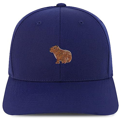 Trendy Apparel Shop Capybara Embroidered Patch Structured 6 Panel Snapback Baseball Cap - color: Navy