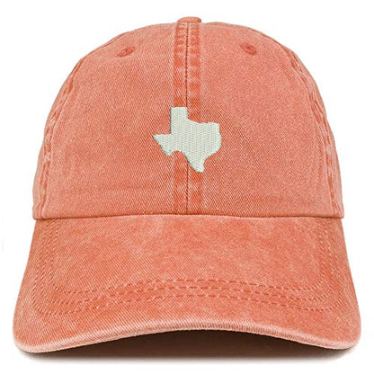 Trendy Apparel Shop Texas State Map Embroidered Washed Cotton Adjustable Cap - color: Orange