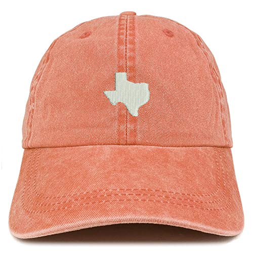 Trendy Apparel Shop Texas State Map Embroidered Washed Cotton Adjustable Cap - color: Orange