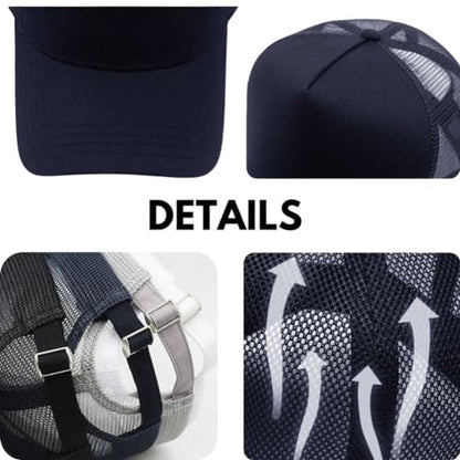 Oversize XXL Mesh Trucker Hat for Men Big Head High Crown Baseball Cap - color: Dark Blue
