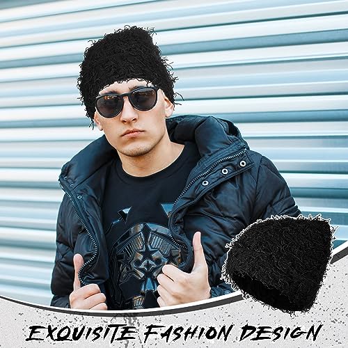 Chuarry Distressed Knitted Beanie Fuzzy Winter Hat - color: Black