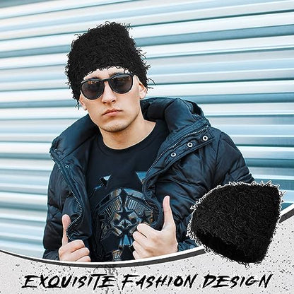 Chuarry Distressed Knitted Beanie Fuzzy Winter Hat - color: Black