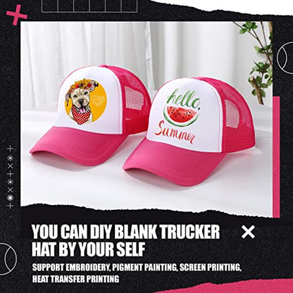Tarpop 10 Pcs Sublimation Blank Trucker Hats Bulk - color: Hot Pink and White