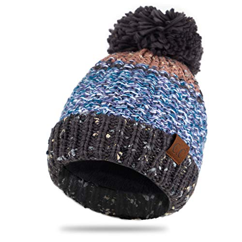 C.C Exclusives Women's Winter Seed Stitched Confetti Pom Beanie Hat (HAT-1816)(HAT-2214)(HAT-2085)(HAT-3841) - color: Grey Denim