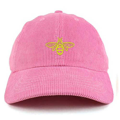 Trendy Apparel Shop Bee Embroidered Cotton Corduroy Unstructured Baseball Cap - color: Light Pink