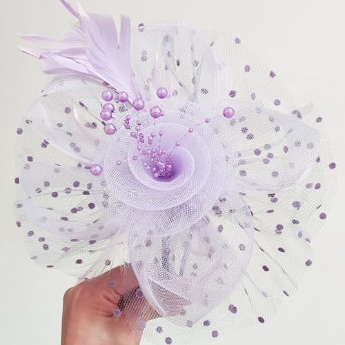 WLBON Fascinators Hat 20s 50s Headband Hair Clips Flower Mesh Veil Feather Headpiece Headwear Women Halloween Carnival Cocktail Wedding Church Cosplay Dress Up Birthday Tea Party Accessories Purple - color: Light Purple