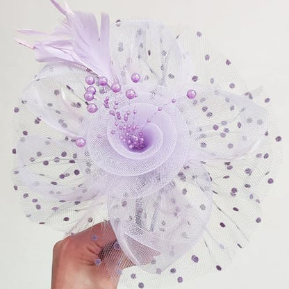 WLBON Fascinators Hat 20s 50s Headband Hair Clips Flower Mesh Veil Feather Headpiece Headwear Women Halloween Carnival Cocktail Wedding Church Cosplay Dress Up Birthday Tea Party Accessories Purple - color: Light Purple