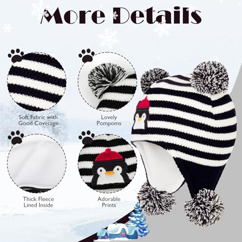 Baby Winter Hat Toddler Beanie Warm Fleece Lined Earflap Cap with Pom Pom - color: O1pc Stripe Penguin, size: 0-12 Months