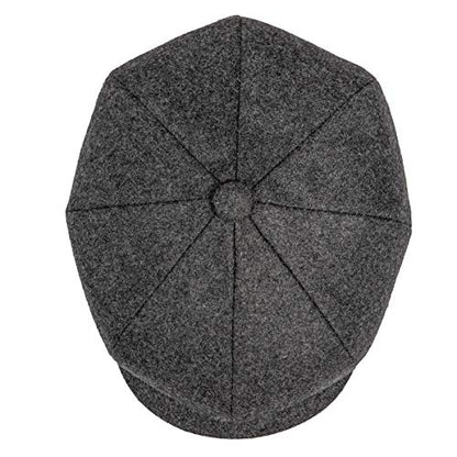 Men Wool Blend 8 Panel Newsboy Cap - color: Dark Grey, size: 7 1/8