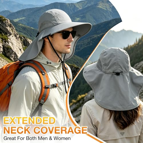 Solaris Small‑Head‑Fit Sun Hat with Neck Flap for Men & Women - color: #1 Gray, size: Medium