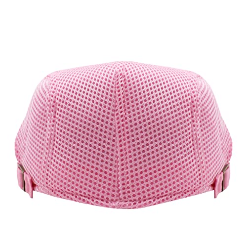 Lifup Unisex Mesh Newsboy Hat Breathable Summer Flat Cap - color: Hot Pink