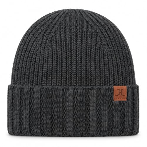 Winter Beanies Hats for Men, Knit Fleece Beanie Skull Caps, Mens Toboggans Ribbed Cuffed Stocking Hat - color: Dark Gray