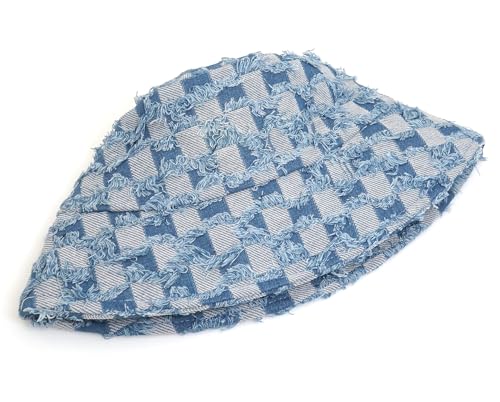 Women's Washed Cotton Bucket Hat Cowboy Checkerboard Fishermen Hat - color: Light Blue