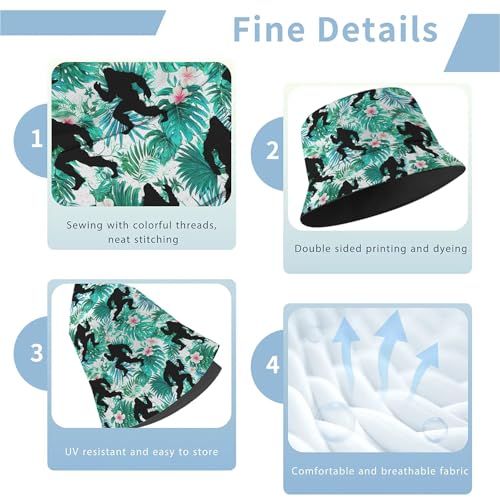 Amasnay Neon Bucket Hat Cotton Double-Side-Wear Reversible Sun Hat for Women Men, Summer Vacation Travel Beach Fisherman Hat - color: Green Floral Bigfoot