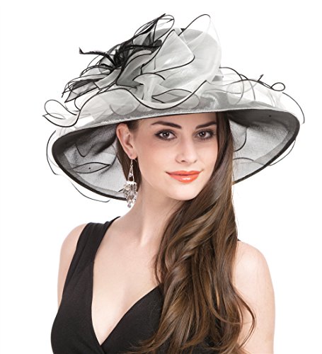 SAFERIN Women's Organza Church Fascinator Bridal Tea Party Wedding Hat - color: 2867-black White