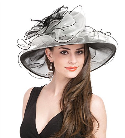 SAFERIN Women's Organza Church Fascinator Bridal Tea Party Wedding Hat - color: 2867-black White