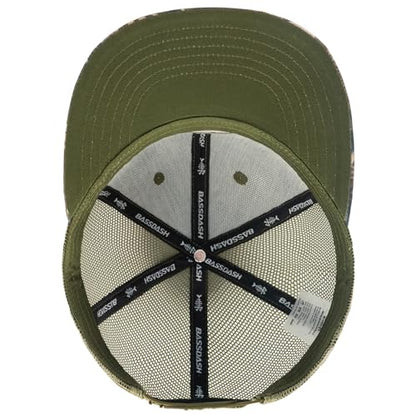 BASSDASH Flat Brim Trucker Cap Adjustable Snapback Hat Mesh Back for Men Women - color: Palm Tree Camo