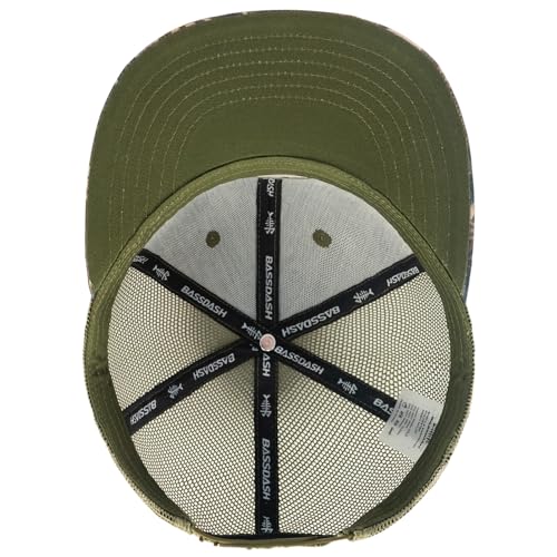 BASSDASH Flat Brim Trucker Cap Adjustable Snapback Hat Mesh Back for Men Women - color: Palm Tree Camo