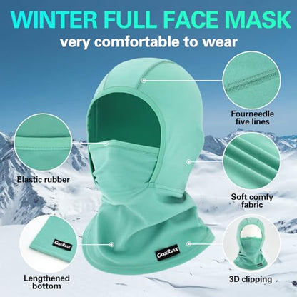 GoxRunx Kids Balaclava Ski Mask,Fleece Face Mask Neck Warmer for Boys Girls,Windproof Face Cover for Cold Weather - color: Black/Lake Blue