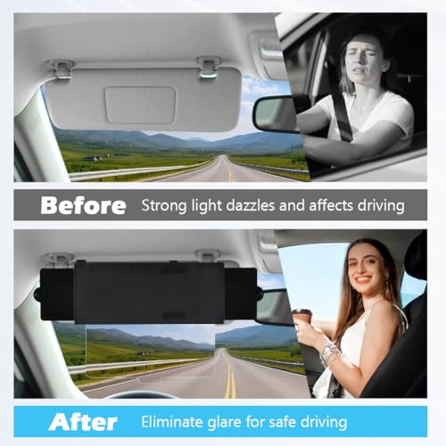 Sun Visor Extender for Car, Adjustable Visor Extender Sun Blocker with PC Lens Side Sunshade Clip-on Design Universal Waterproof Durable Automotive Accessories Universal for Most Cars
