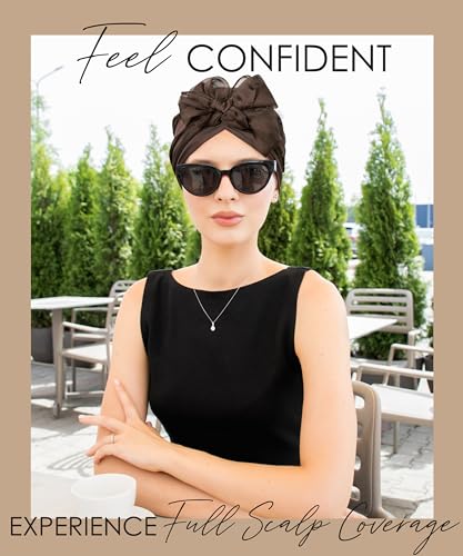 CAPLORD Chemo Headwrap for Women Turban Headwear for Cancer Patients Skull Cap Hair Loss Cover Lightweight Head Covering Hat - color: Brown Solid