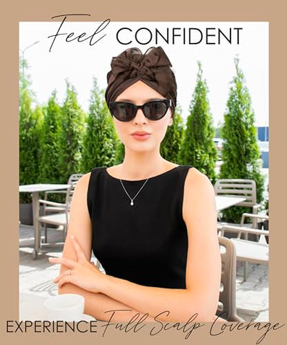 CAPLORD Chemo Headwrap for Women Turban Headwear for Cancer Patients Skull Cap Hair Loss Cover Lightweight Head Covering Hat - color: Brown Solid