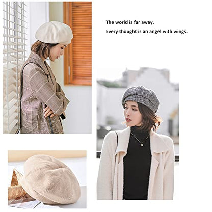 Women Winter Classic Beret Hat Newsboy Cap Painter Hats Houndstooth Beret Hats - color: Py06-milky