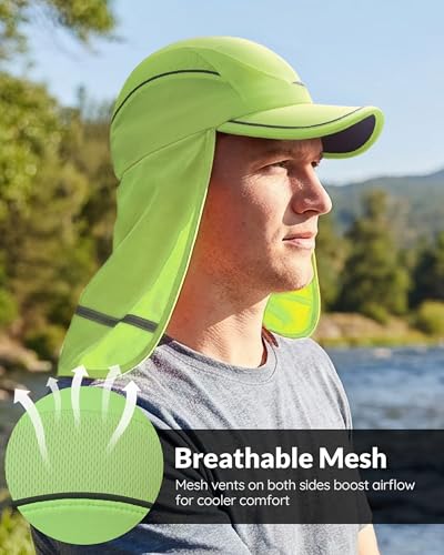 GADIEMKENSD 360° Reflective Work Hat with Neck Shade, UPF50+ Sun Protection, Breathable Mesh, Sweat Wicking - color: Neon Green
