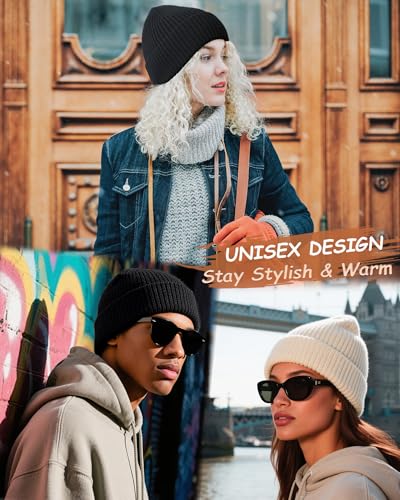 Wool Beanie for Men Women, Seamless Knit Cuffed Warm Winter Hats - color: 1pcs-carbon Gray