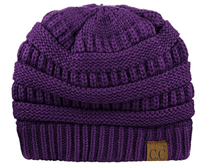 C.C Unisex Chunky Soft Stretch Cable Knit Warm Fuzzy Lined Skully Beanie - color: Purple