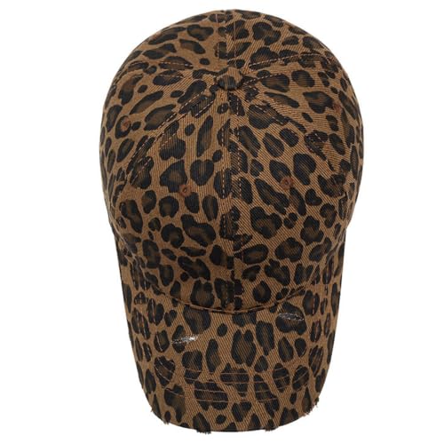 Baseball Hats for Women Men Adjustable Leopard Print Dad Trucker Hat Cotton Sun Protection Caps Sports Golf Medium - color: Dark Coffee-scratch Brim