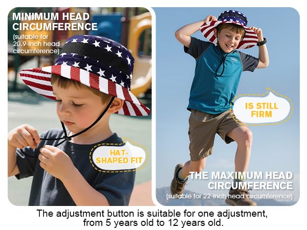 Century Star Outdoor Kids Sun Hat UPF 50+ Quick Dry Adjustable Bucket Hat Windproof Waterproof Beach Fishing Safari Hat - color: American Flag